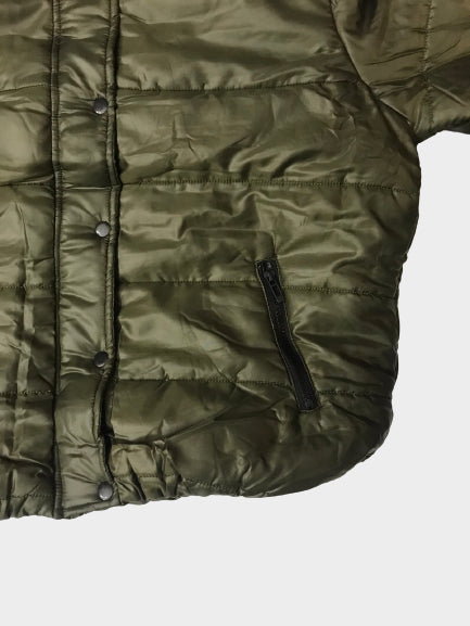 RISING CROP FUNNEL NECK PADDED JACKET - OLIVE